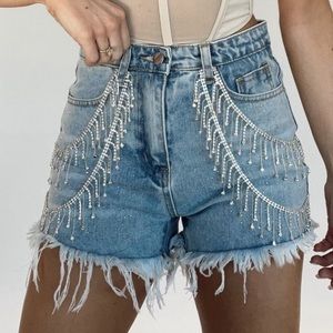 Denim rhinestone shorts, size small NWT